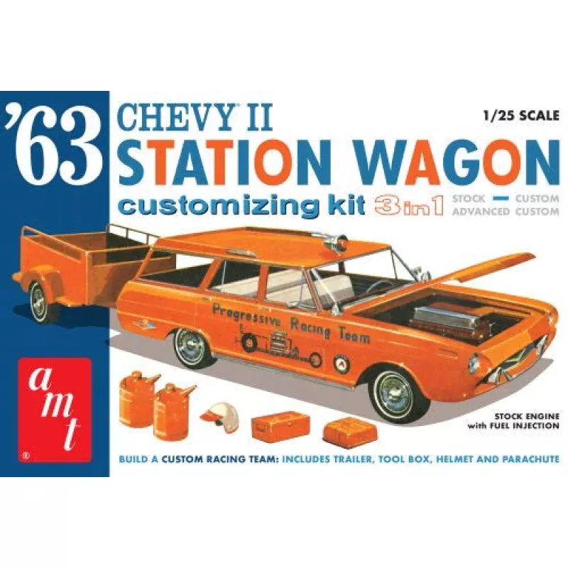 1/25 AMT 1963 CHEVY II STATION WAGON W/TRAILER 1:25 SCALE MODEL KIT (AMT 1201)