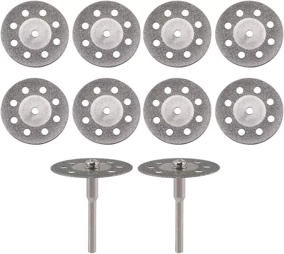 10 pcs Diamond Cutting Wheel Cut Off Discs Coated Rotary Tools W/Mandrel 22mm for Dremel