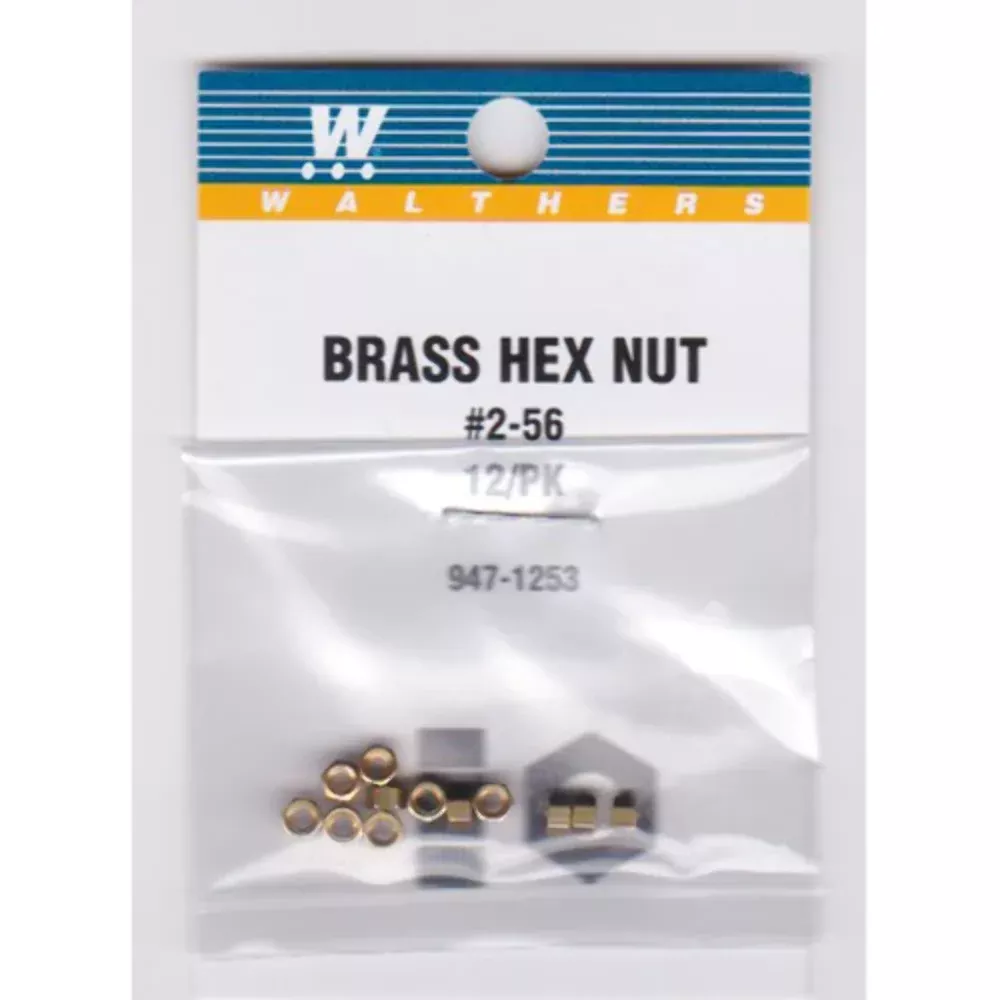 2-56 Brass Hex Nuts .072 x 1/8" (12 Pack)