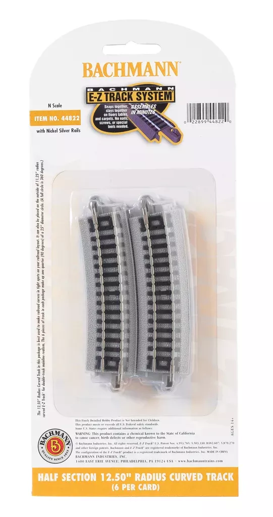 Bachmann 44822 N Scale E-Z Track Half-Sections 12.5" Radius Curve