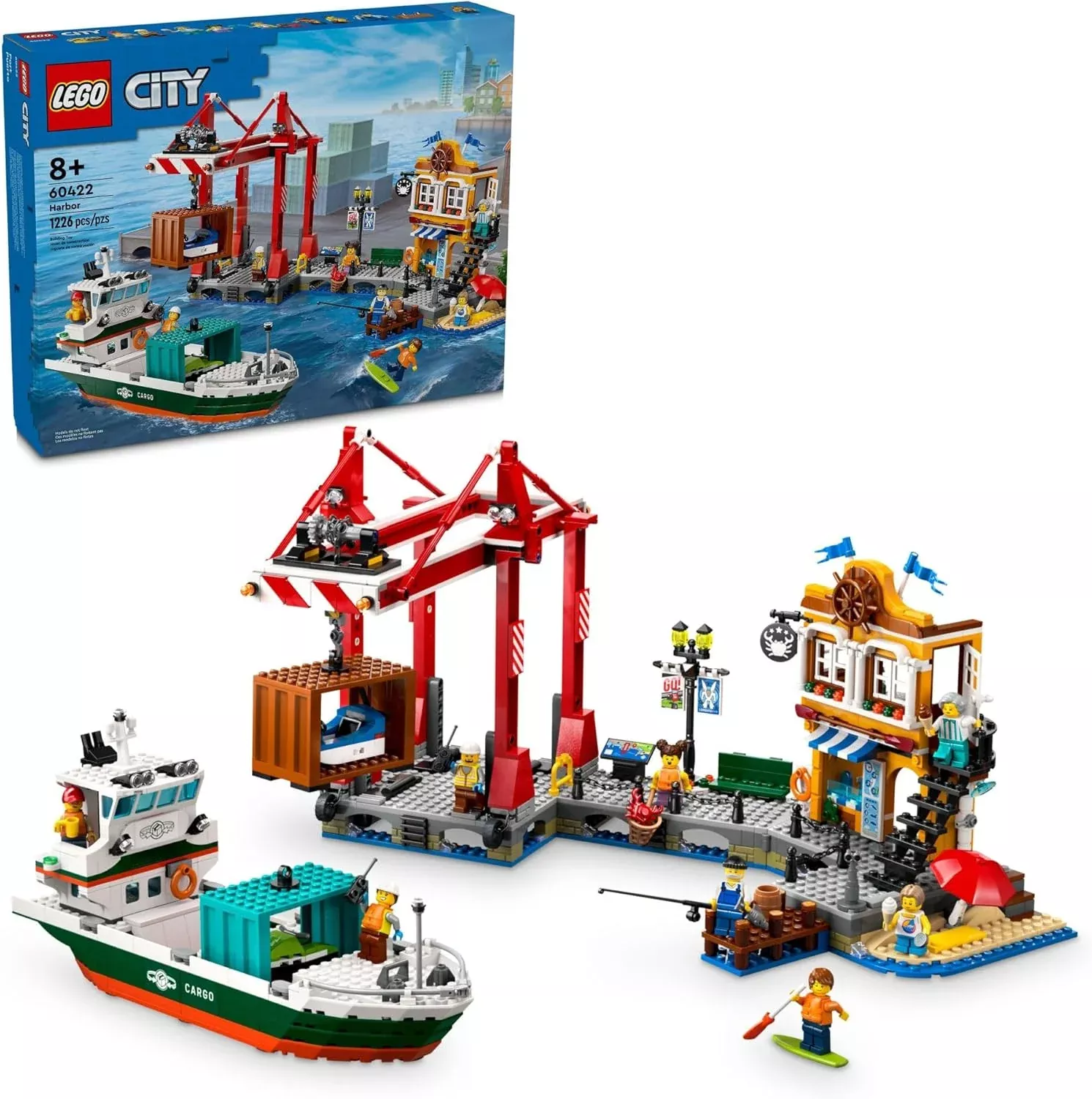 City Seaside Harbor with Cargo Ship