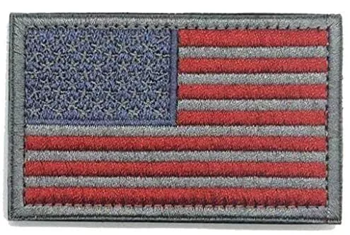 Grey Red and Blue US Flag with Stars on Left Patch with Loop and Hook Backing