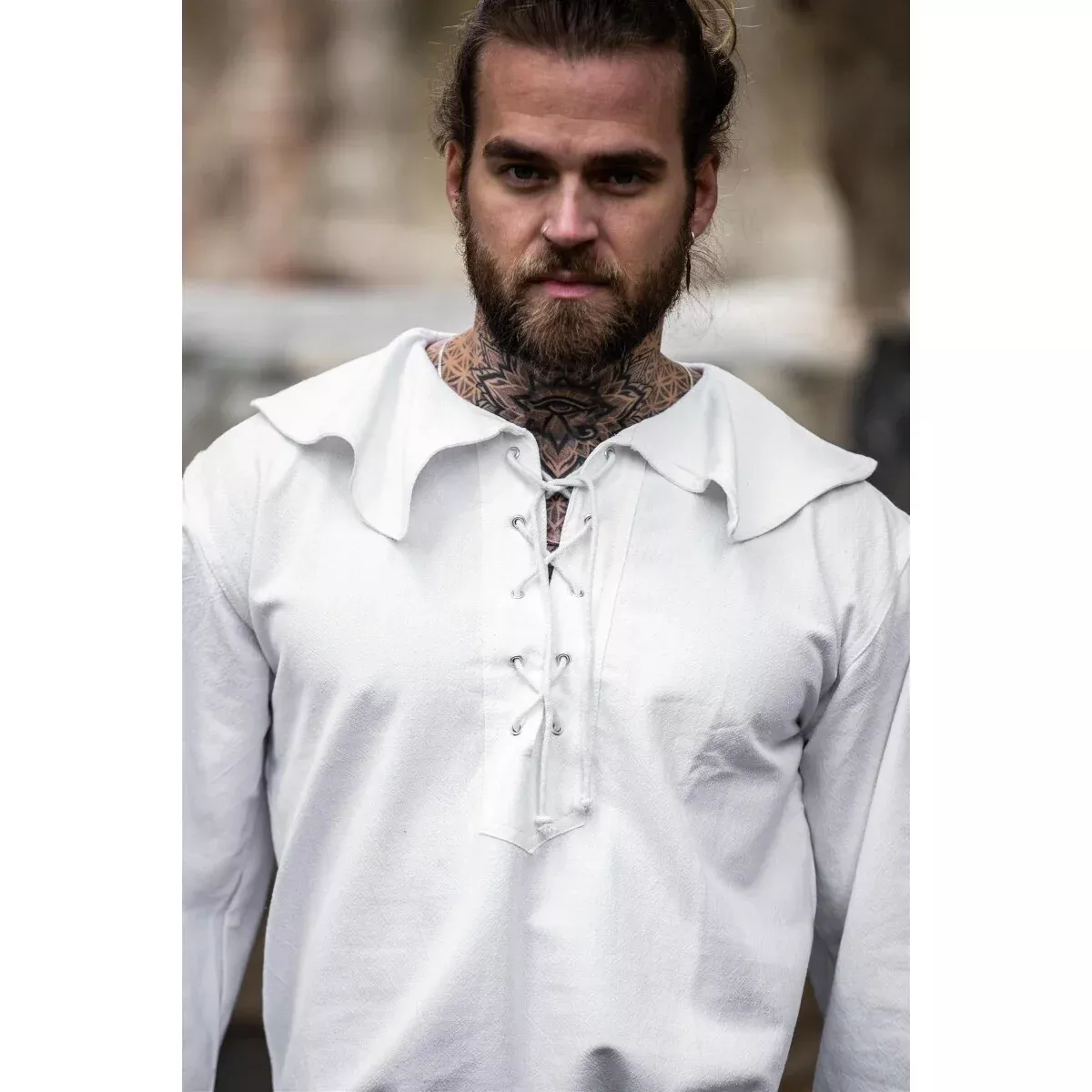 Medieval Round Collar Shirt Athos White