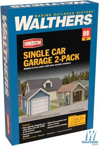 Walthers 933-3796 Single-Car Garage Pkg(2) Kit : HO Scale