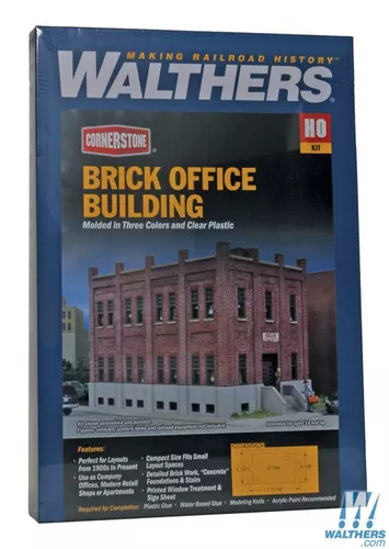 Walthers 933-4050 Brick Office Building Kit - 7-11/16 x 5-1/4 x 5" : HO Scale